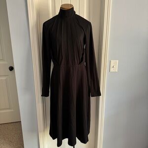 Eshakti Medium (8-10) Black Mock Neck Pleated Pintuck Knee Length Dress Career